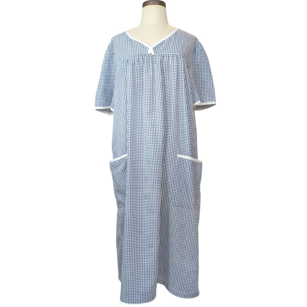 Vintage Granada Blue Gingham Traditional Nightgown. XL